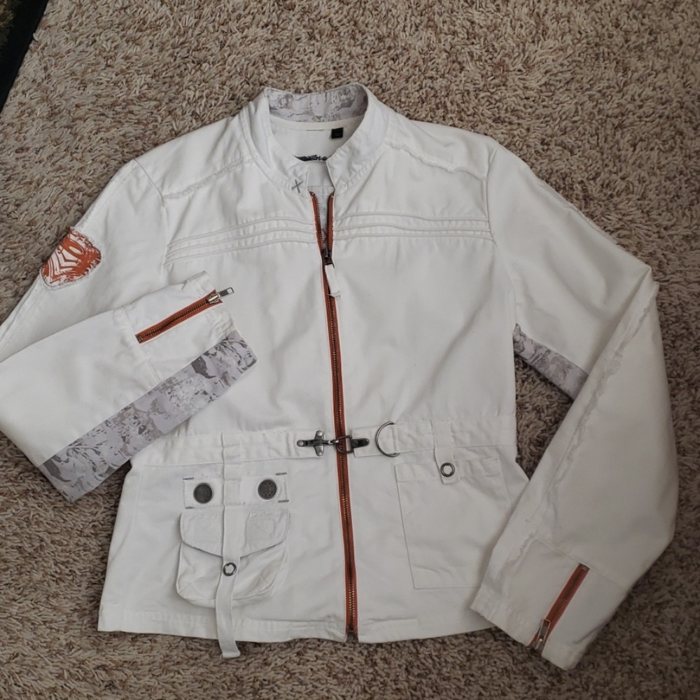 Oakley white denim jacket.